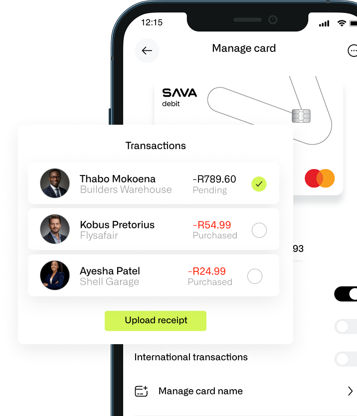 Corporate Cards mobile interface